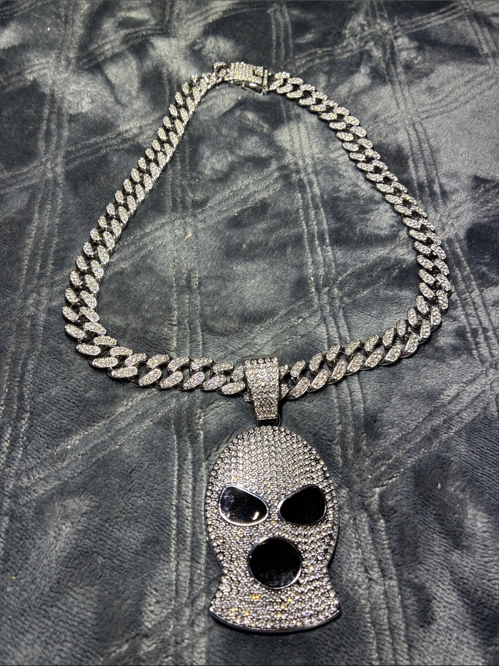 ICED OUT Ski Mask Pendant on a ICED OUT Cuban Link 20 inch Necklace